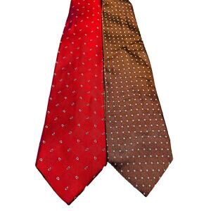 Brooks‎ Brothers Tie Lot of 2, Brown and Red, Dots Paisley Patterns, Silk, 346